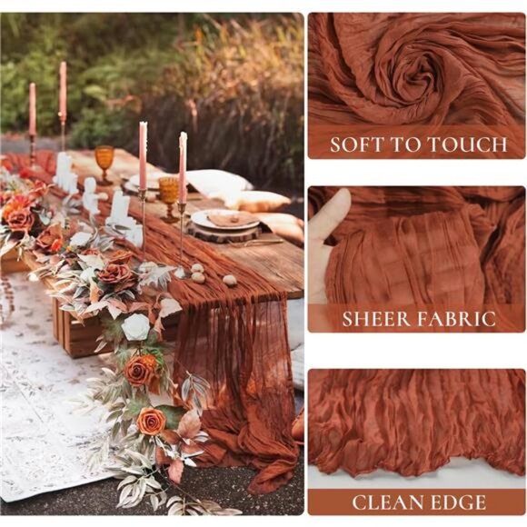 10 Pack Christmas Table Runner Terracotta Cheesecloth Table Runners 35x120 - Picture 2 of 7